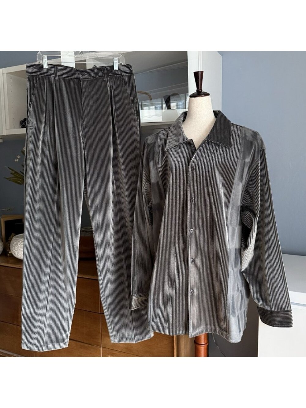 Vintage Y2K Godbody 2pc Set Rib Velour Rap Hip Hop Biggie Grey Sz L